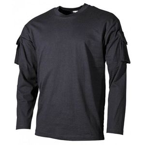 MFH US negru tricou cu mânecă lungă cu buzunare şi bandă velcro pe mâneci, 170g/m2 imagine