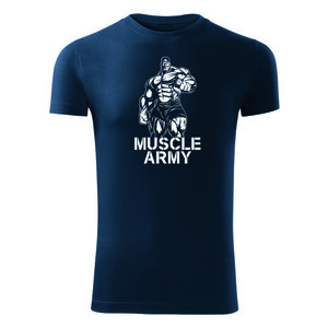 DRAGOWA tricou pentru bărbati de fitness muscle army man, albastru 180g/m2 imagine