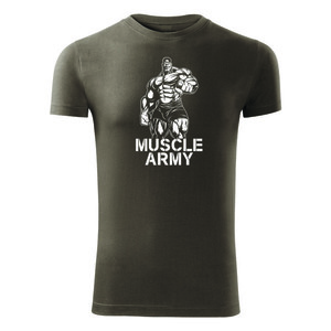 DRAGOWA tricou pentru bărbati de fitness muscle army man, oliv 180g/m2 imagine