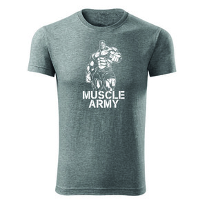 DRAGOWA tricou pentru bărbati de fitness muscle army man, gri 180g/m2 imagine