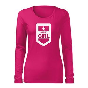 DRAGOWA Slim tricou de damă cu mânecă lungă army girl, roz 160g/m2 imagine