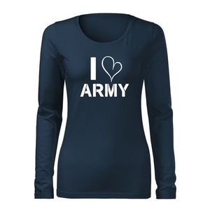 DRAGOWA Slim tricou de damă cu mânecă lungă i love army, albastru închis 160g/m2 imagine