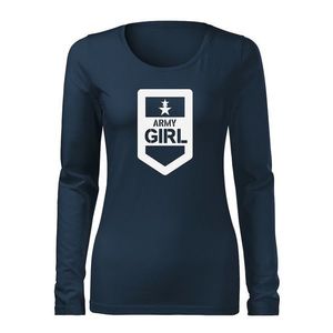 DRAGOWA Slim tricou de damă cu mânecă lungă army girl, albastru închis 160g/m2 imagine