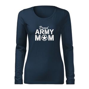 DRAGOWA Slim tricou de damă cu mânecă lungă army mom, albastru-închis 160g/m2 imagine
