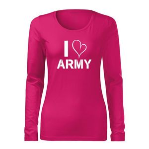 DRAGOWA Slim tricou de damă cu mânecă lungă i love army, roz 160g/m2 imagine