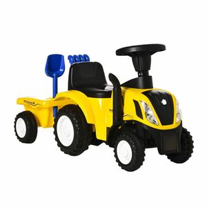 Tractor pentru Copii 12-36 Luni HOMCOM, Prevazut cu Loc cu Remorca, Grebla si Lopata, Joc Educativ, 91x29x44cm, Galben | Aosom RO imagine