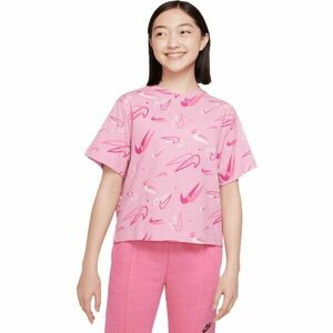 Nike NK NSW TEE BOXY SWOOSHFETTI Tricou fete, roz, mărime imagine