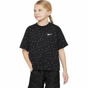 Nike NSW TEE BOXY SWOOSH AOP Tricou pentru fete, negru, mărime imagine