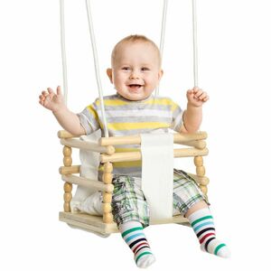 AIYAPLAY Leagan pentru copii 9-36 luni din lemn si bumbac, pentru spatii interioare si exterioare cu franghie reglabila, 30x30x110-180 cm | AOSOM RO imagine