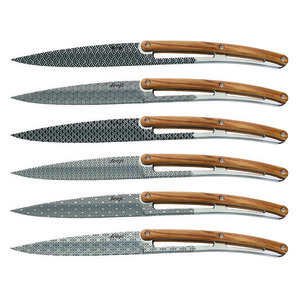 Set de 6 cuțite Deejo lama lucioasă mâner lemn de măslin design Geometrie imagine