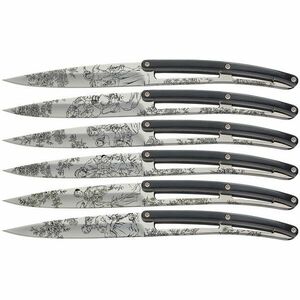 Set de 6 cuțite Deejo lama lucioasă mâner negru ABS design Toile de Jouy imagine