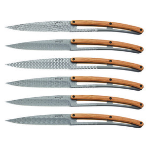Set de 6 cuțite Deejo lama gri mat mâner din lemn de măslin design Geometry imagine