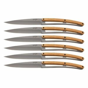 Set de 6 cuțite de friptură Deejo lamă titan cu suprafață din lemn de măslin imagine