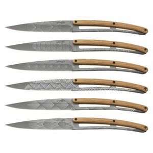 Set de 6 cuțite de friptură Deejo lamă titan cu suprafață din lemn de măslin design Art Déco imagine