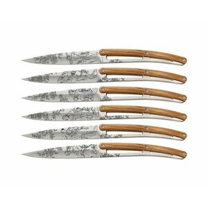 Set cuțite pliabile pentru friptură Deejo Tattoo cu finisaj lucios lemn de măslin Toile de Jouy imagine