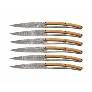 Set cuțite pliabile pentru friptură Deejo Tattoo gri titan lemn de măslin Blossom imagine