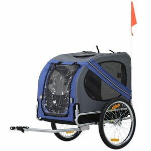 PawHut Rimorchio per Bicicletta per Animali Domestici Ruota 50 cm Impermeabile Grigio Blu imagine