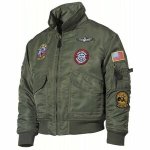 Jachetă de pilot CWU pentru copii MFH American American cu petice, verde OD imagine