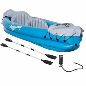 Outsunny Canoe Gonflabilă pentru 2 Persoane, Caiac cu Vasle Aluminiu, Ideal pentru Aventuri pe Apă, Albastru | Aosom Romania imagine