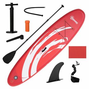 Outsunny Paddleboard Gonflabil cu Pagaie din Aluminiu Ajustabilă, Ușor de Transportat, 300x76x15cm, Roșu și Alb | Aosom Romania imagine