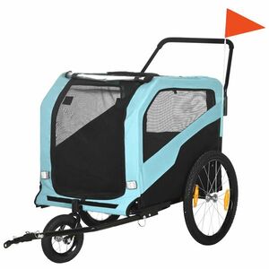 PawHut Remorcă Bicicletă pentru Câini cu Două Intrări Buzunare Cadru Oțel Țesătură 170x77x90cm Albastru | Aosom Romania imagine