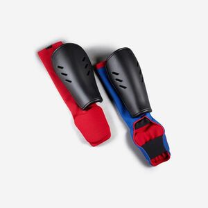 Protecţii Tibie-picior 900 reversibilă albastru-roșu Adulți imagine