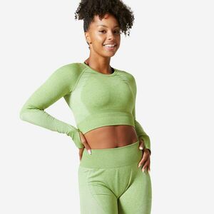 Bluză Fitness 900 Crop top fără cusături Verde măsliniu Damă imagine