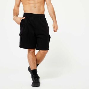 Pantalon scurt cargo molton Fitness Negru Bărbați imagine