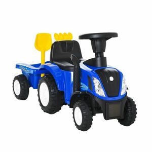 Tractor pentru Copii cu Remorca, Grebla si Lopata, 12-36 Luni, 91x29x44cm, Albastru inchis HOMCOM | Aosom RO imagine