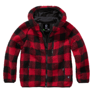 Jachetă pentru copii Brandit Teddyfleece pentru copii cu glugă, roșu/negru imagine