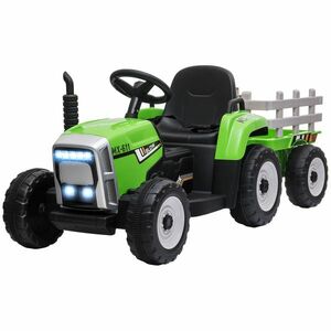 HOMCOM Tractor Electric cu Remorca Detasabila, Baterii de 12V, cu Telecomanda, Muzica si Claxon pentru copii de 3-6 ani, Verde | Aosom RO imagine