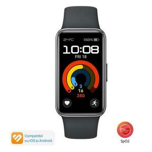 Bratara fitness Huawei Band 9, curea fluoroelastomer, ecran AMOLED, Bluetooth, Android&iOS (Negru) imagine