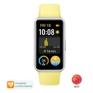 Bratara fitness Huawei Band 9, curea fluoroelastomer, ecran AMOLED, Bluetooth, Android&iOS (Galben) imagine