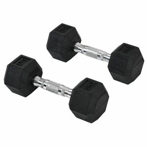 HOMCOM Set 2 Gantere Hexagonale, 5kg Fiecare, din Cauciuc cu Mâner Anti-alunecare, pentru Antrenament și Fitness, Negru | Aosom Romania imagine