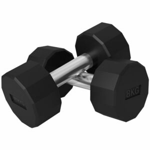 SPORTNOW Set 2 Gantere de 8 kg din Metal și Cauciuc, Set Gantere pentru Sală cu Mâner Antiderapant, 26x12x12 cm, Negru | Aosom Romania imagine