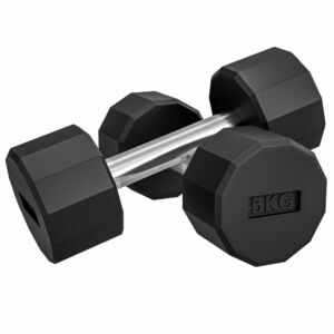 SPORTNOW Set 2 Gantere de 5 kg din Metal și Cauciuc, Set Gantere cu Mâner Antialunecare, 25x9.5x9.5 cm, Negru | Aosom Romania imagine