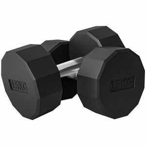 SPORTNOW Set 2 Gantere de 15 kg cu Mâner Antiderapant, Greutăți din Metal și Cauciuc, 26x15.5x15.5 cm, Negru | Aosom Romania imagine