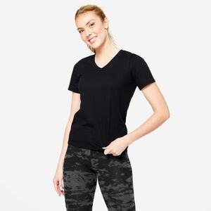 Tricou 500 Fitness guler în V Negru Damă imagine