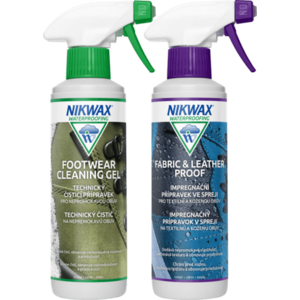 Nikwax Set de 2 bucăți de Twin Fabric & Leather Spray / Gel de curățare a încălțămintei Spray 300ml imagine