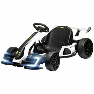 Kart electric pentru copii cu vârsta între 6-12 ani 24V 12km/h cu scaun reglabil, Drift Go-kart cu claxon, lumini, alb HOMCOM | Aosom Romania imagine