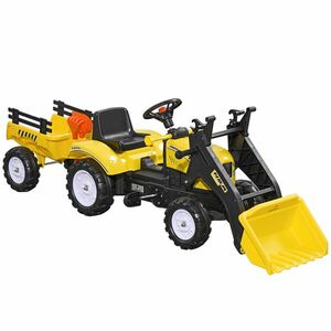 HOMCOM Excavator, Tractor cu Pedale pentru Copii de 3 Ani cu Cupă Frontală și Remorcă Detașabilă, 167x41x52 cm, Galben | Aosom Romania imagine