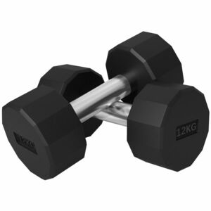 SPORTNOW Set de 2 Gantere de 12 kg din Metal și Cauciuc, Set Gantere Fitness cu Mâner Antiderapant, 26x14x14 cm, Negru | Aosom Romania imagine