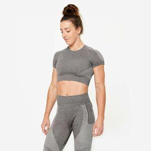 Tricou seamless 900 Fitness Crop Top fără cusături Gri Damă imagine