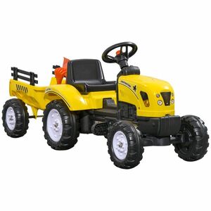 HOMCOM Tractor de Pedalat pentru Copii de 3+ Ani cu Remorcă, Greblă, Lopată și Claxon, 133x42x51 cm, Galben | Aosom Romania imagine