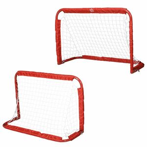 HOMCOM Set 2 Porți de Fotbal Pliabile pentru Exterior cu 4 Țăruși, Plasă de Fotbal din Metal și Tetrolon, 90x36x60 cm, Roșu | Aosom Romania imagine