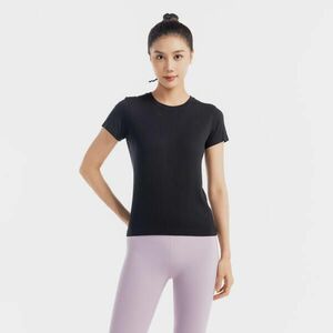 Tricou Yoga Crop top 500 Negru Damă imagine