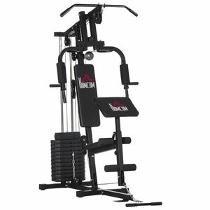 HOMCOM Stație de Fitness pentru Antrenament Acasă cu Scaun și Spătar, Sală de Sport Multifuncțională, 135x103x210 cm, Negru imagine