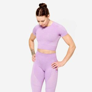 Tricou crop top de fitness material seamless roz damă imagine