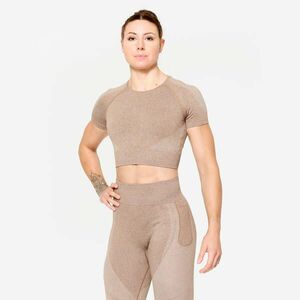 Tricou crop top de fitness material seamless Maro damă imagine