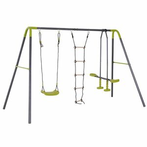 HOMCOM Stand pentru Copii 3 în 1 cu Leagăn, Leagăn Dublu și Scară de Cățărat, 215/295x138x175 cm, Verde | Aosom Romania imagine